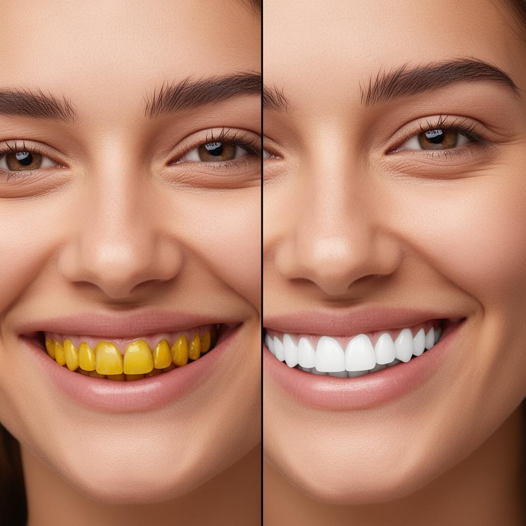 Before and after using Teeth Whitening Powder