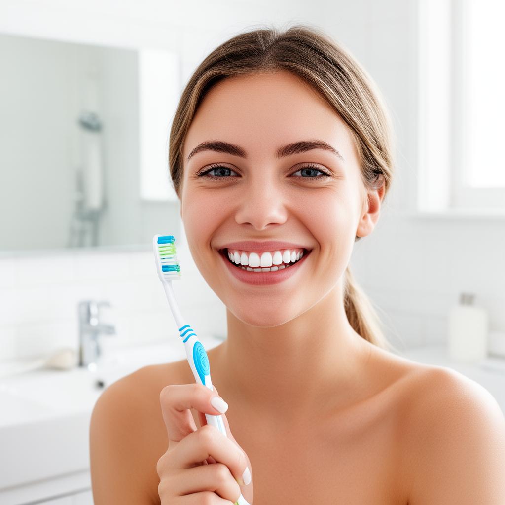 Woman with bright smile holding a toothbrush